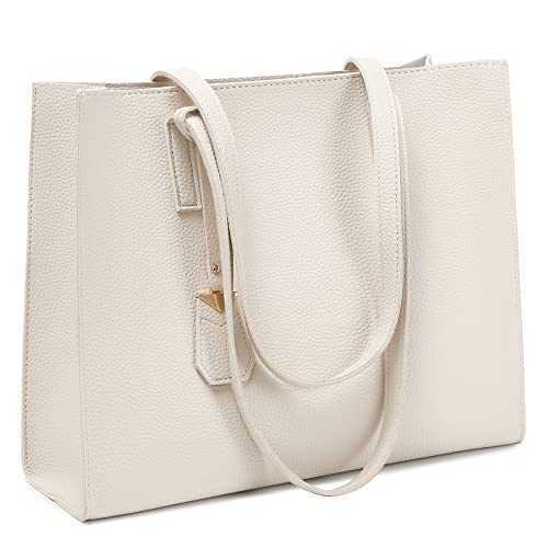 MORGLOVE Women's Leather Tote: Simple Shoulder Bag, Beige