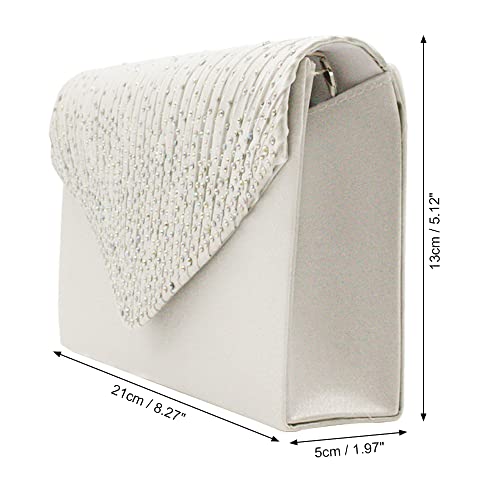 Stunning Satin Diamante Clutch Bag - Elegant Ivory