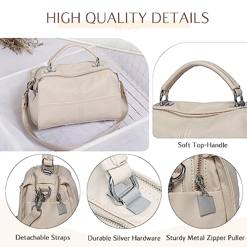 VASCHY Vegan Leather Crossbody Shoulder Bag Purse - Beige