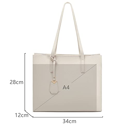 MORGLOVE Women's Leather Tote: Simple Shoulder Bag, Beige