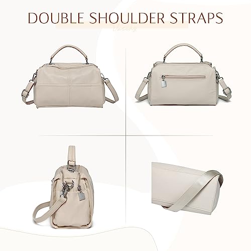 VASCHY Vegan Leather Crossbody Shoulder Bag Purse - Beige