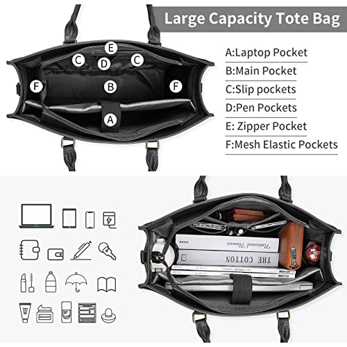 NUBILY Designer Laptop Handbag for Women - Black