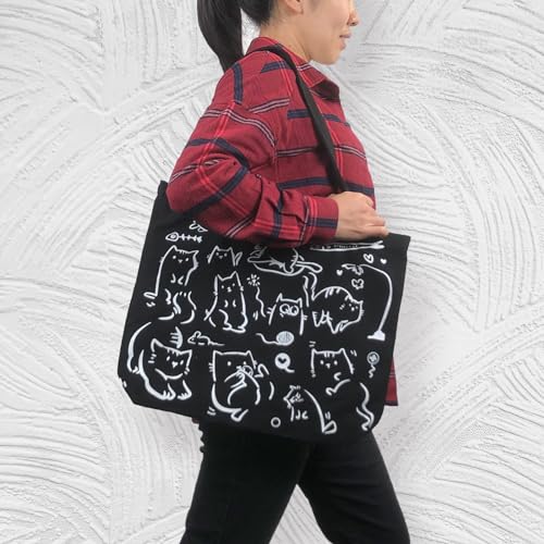Black Reusable Canvas Tote Bag with Inner Pockets