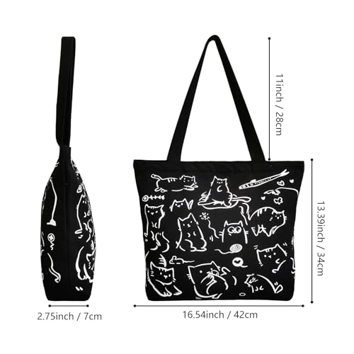 Black Reusable Canvas Tote Bag with Inner Pockets