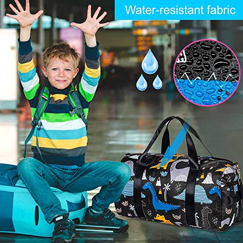 Boys' Black Dinosaur Travel Duffle Bag: Overnight Weekender