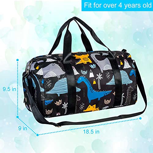 Boys' Black Dinosaur Travel Duffle Bag: Overnight Weekender