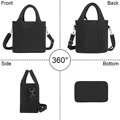 TIAASTAP Multi-Pocket Canvas Tote Bag (Black)