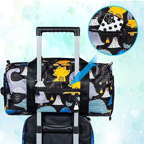 Boys' Black Dinosaur Travel Duffle Bag: Overnight Weekender