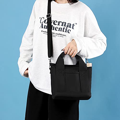 TIAASTAP Multi-Pocket Canvas Tote Bag (Black)