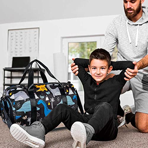 Boys' Black Dinosaur Travel Duffle Bag: Overnight Weekender