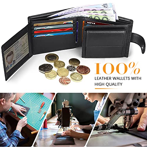 HOCRES庐 Herren Leder Geldbörse, RFID-blockierend, Geschenkbox, Schwarz