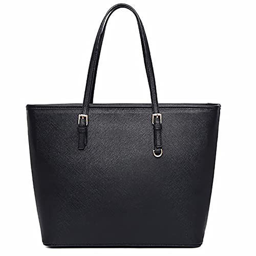 Large Black Faux Leather Designer Tote Bag