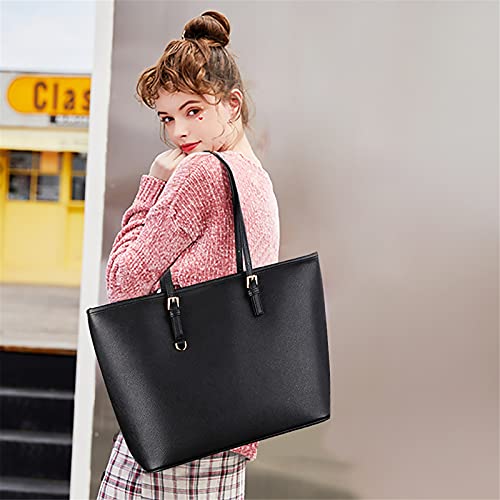Large Black Faux Leather Designer Tote Bag