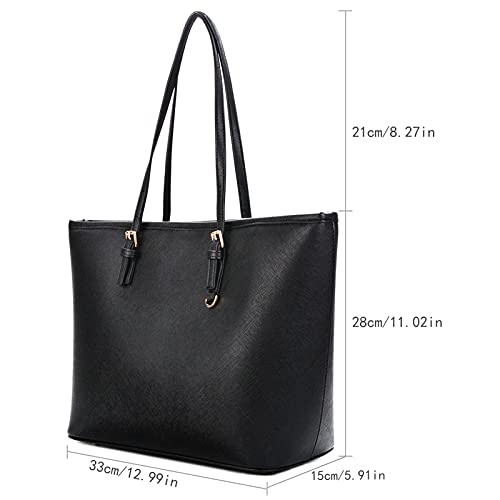 Large Black Faux Leather Designer Tote Bag