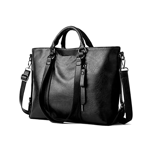 Aileese Retro Leather Tote - Large Black Hobo