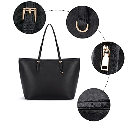 Large Black Faux Leather Designer Tote Bag