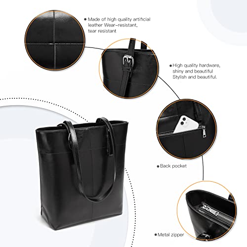 Miss Lulu Black Leather Shoulder Bag Vintage Tote