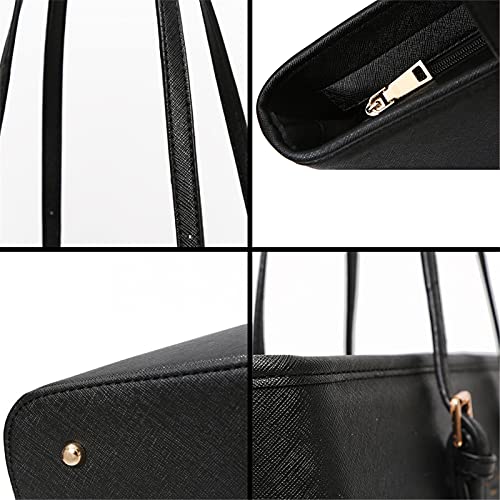 Large Black Faux Leather Designer Tote Bag
