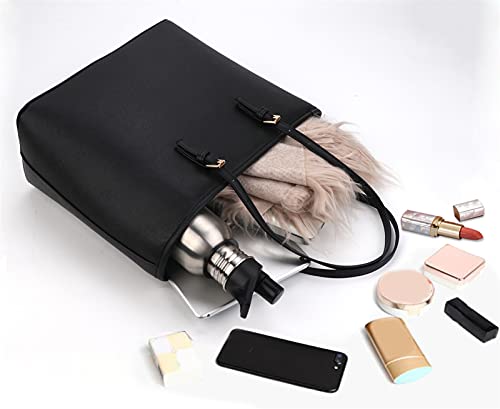 Large Black Faux Leather Designer Tote Bag