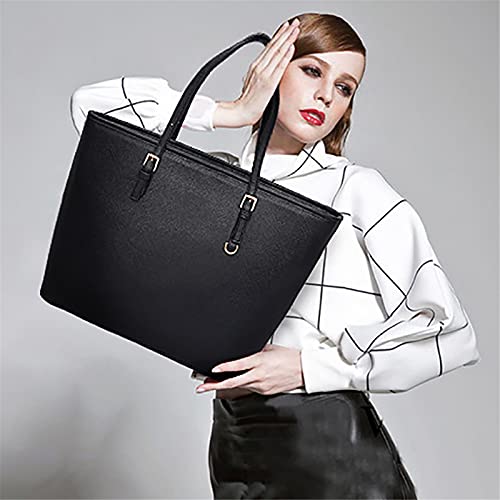 Large Black Faux Leather Designer Tote Bag