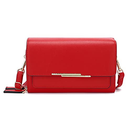 Red PU Leather Crossbody Bag with Credit Card Slots