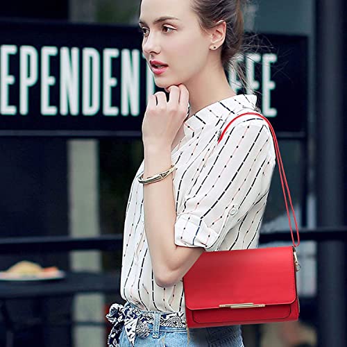 Red PU Leather Crossbody Bag with Credit Card Slots