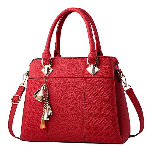 Burgundy PU Leather Designer Handbag Shoulder Crossbody Tote
