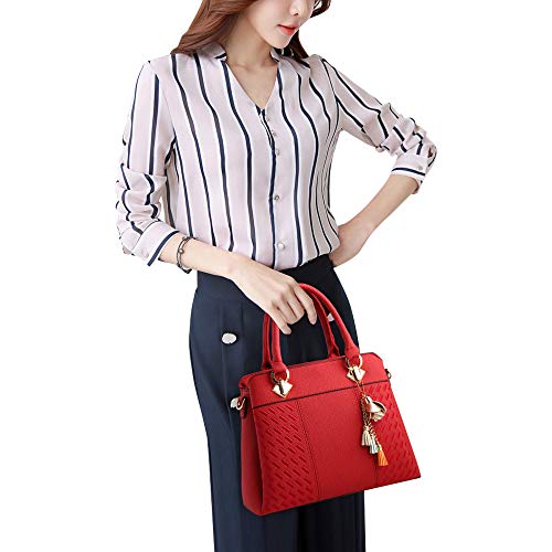 Burgundy PU Leather Designer Handbag Shoulder Crossbody Tote