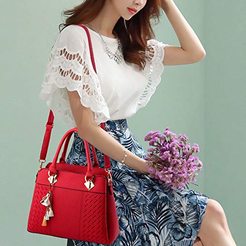Burgundy PU Leather Designer Handbag Shoulder Crossbody Tote