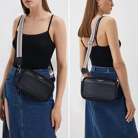 White Leather Crossbody Camera Bag with Removable Strap