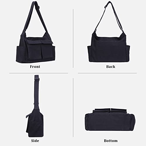 Denim Shoulder Bag with Multiple Pockets and Adjustable Straps