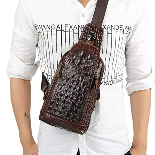 Hebetag Genuine Leather Crocodile Sling Bag Backpack- Men