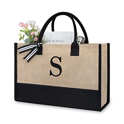 Personalized Initial Jute/Canvas Tote Bag - Great Gift