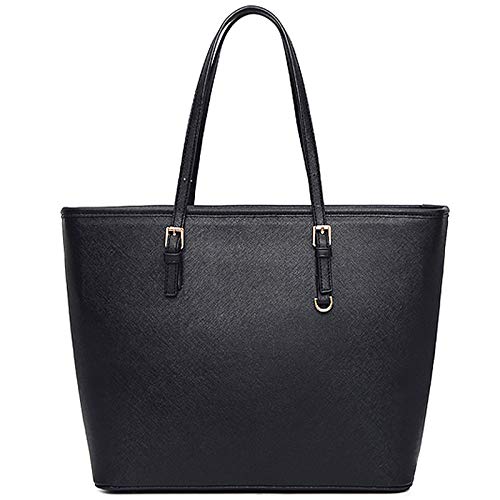 Black Leather Style Large Tote Handbag for Women