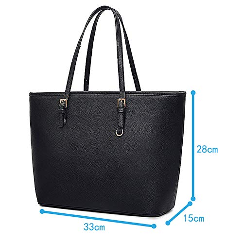 Black Leather Style Large Tote Handbag for Women