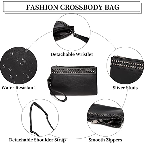 VASCHY Black Crossbody Evening Clutch Purse with Studs