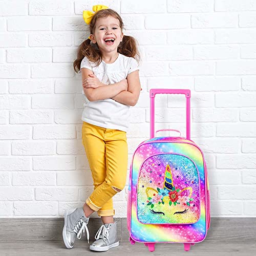Kids Luggage for Girls, Cute Unicorn Rolling Wheels Suitcase for Toddler Children