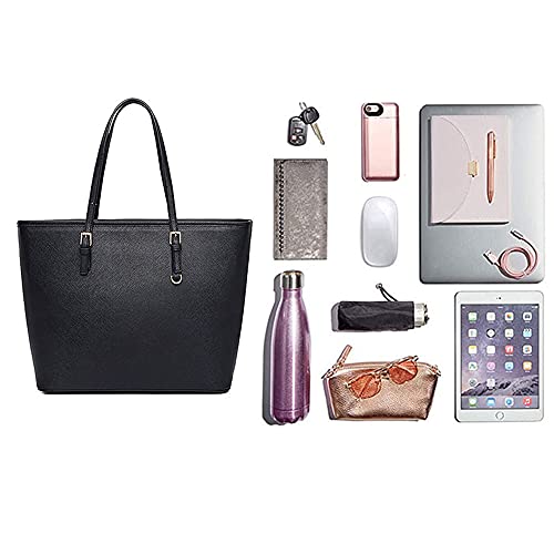 Black Leather Style Large Tote Handbag for Women