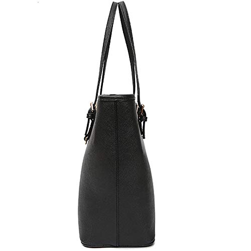 Black Leather Style Large Tote Handbag for Women