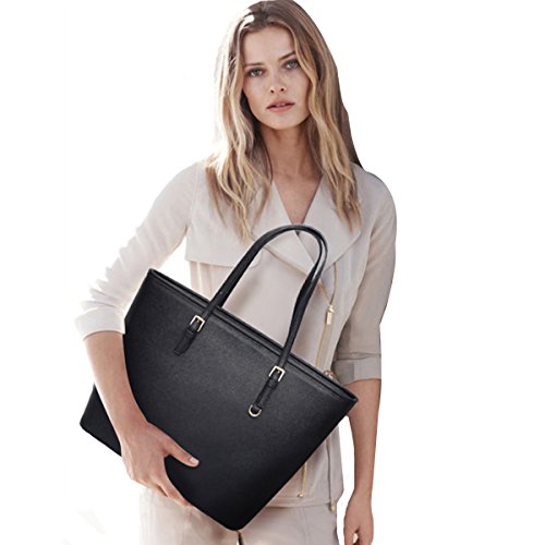 Black Leather Style Large Tote Handbag for Women