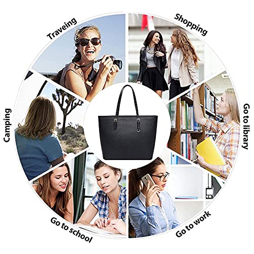 Black Leather Style Large Tote Handbag for Women