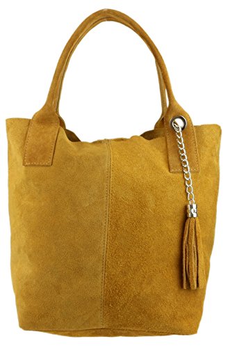 Italian Suede Shoulder Bag in Feminine Tan Color