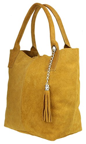 Italian Suede Shoulder Bag in Feminine Tan Color