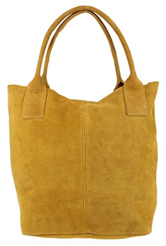 Italian Suede Shoulder Bag in Feminine Tan Color