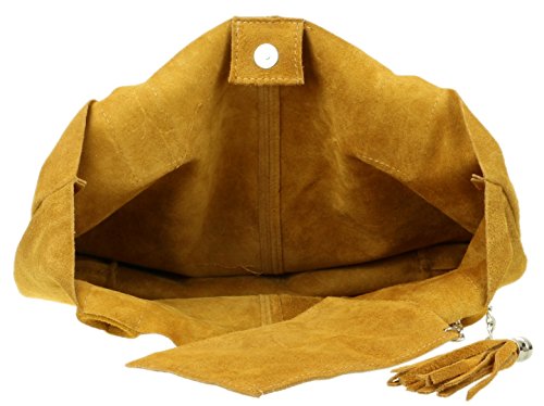 Italian Suede Shoulder Bag in Feminine Tan Color