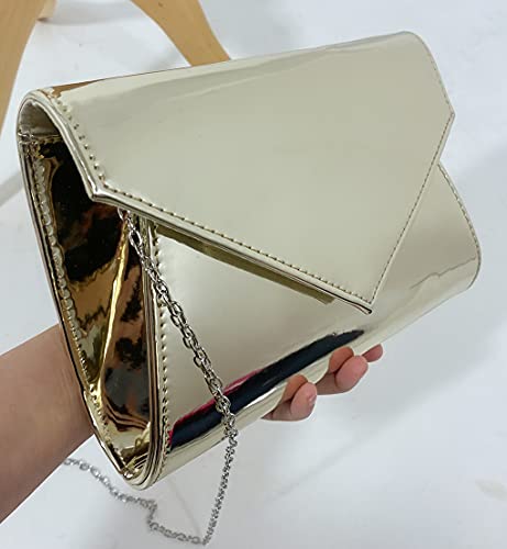 LeahWard Gold Patent Envelope Clutch Designer Handbag