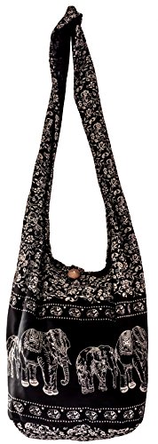 Boho Cotton Sling Bag with 40 Prints - Black Elephant