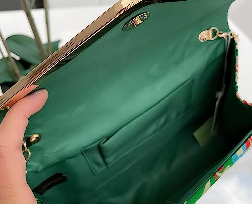 LeahWard Satin Floral Evening Clutch Bag - 2211 Green