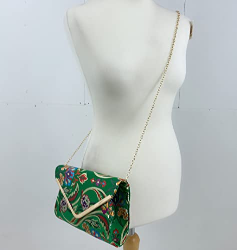 LeahWard Satin Floral Evening Clutch Bag - 2211 Green