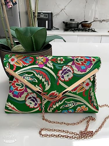 LeahWard Satin Floral Evening Clutch Bag - 2211 Green